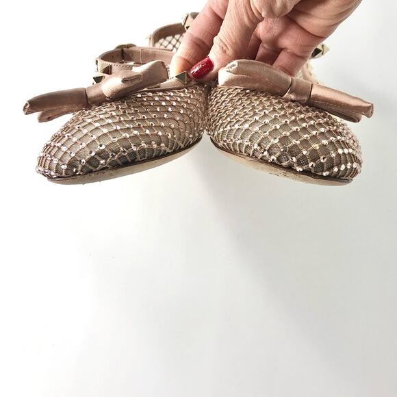 Valentino Rockstud Crystals Mesh Rose Cannelle Calfskin Ballerina Flats 40 - Picture 7 of 12